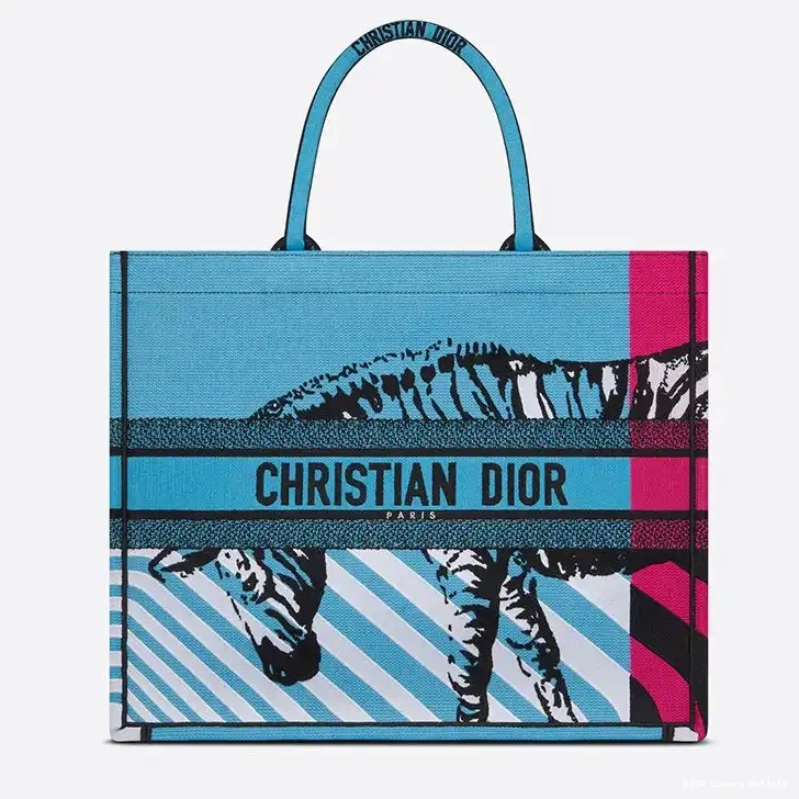 Canvas Blue D-Jungle Tote Pop Dior Motif Rose Book 0424 Luxury